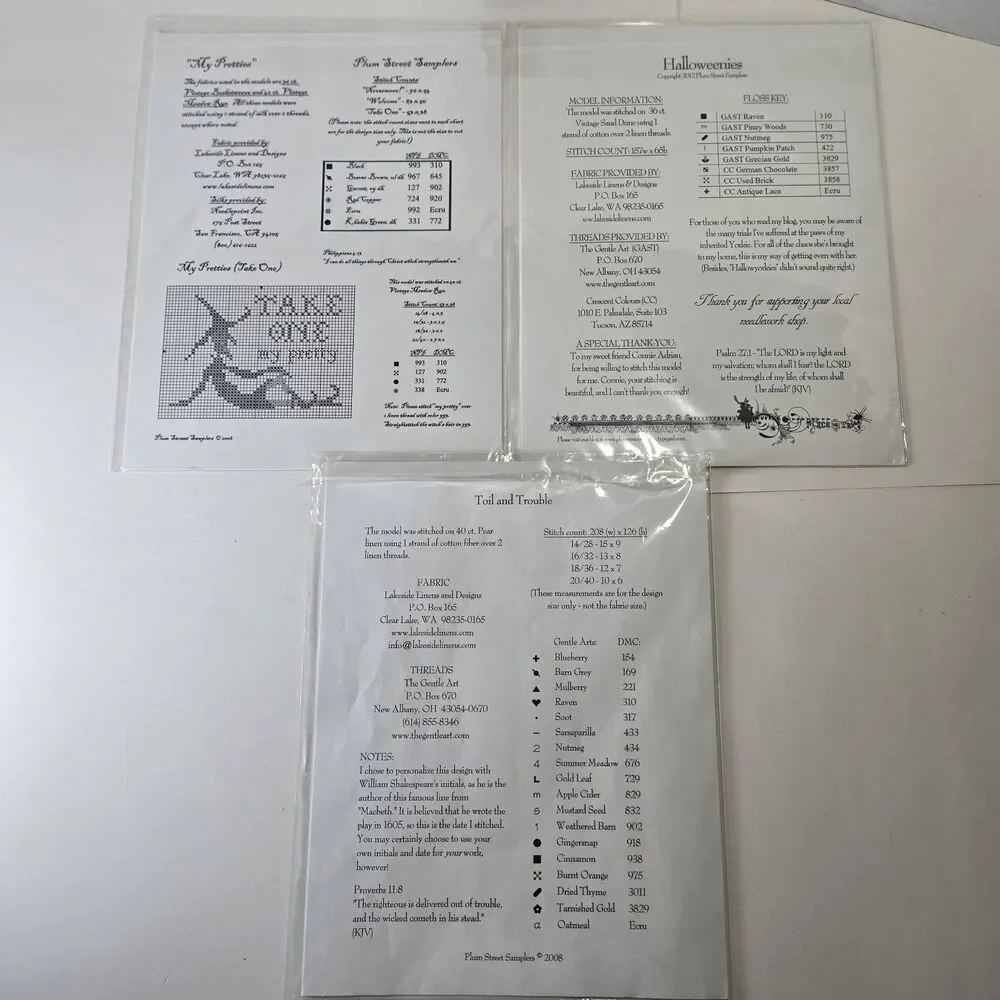 Plum Street Samplers Lot: My Pretties, Halloweenies, Framed Toil & Trouble